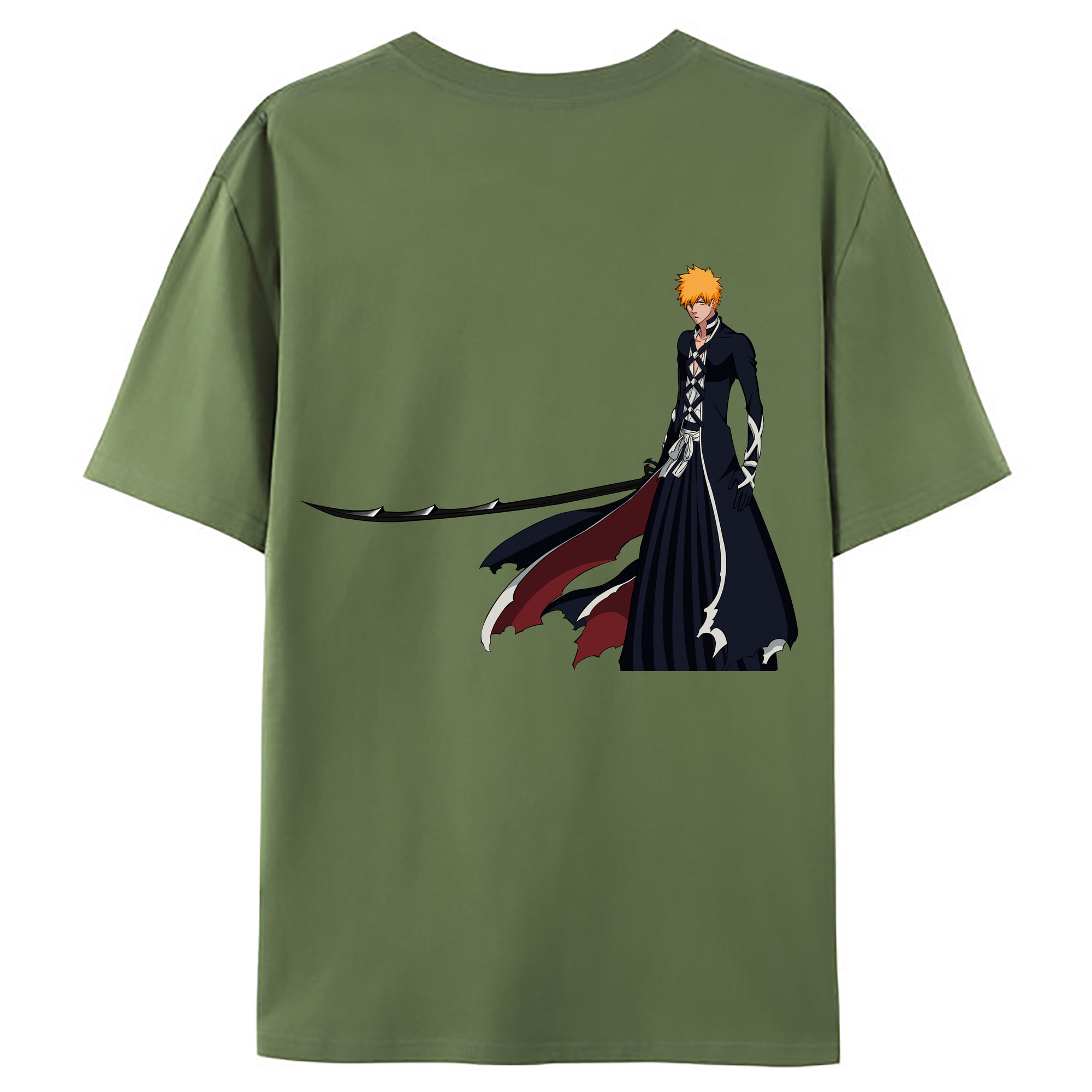 （画像用） ブリーチ 黒崎一護（くろさき いちご）BLEACH Kurosaki Ichigo 綿100％ メンズ半袖Tシャツ（バックプリント） 通気性